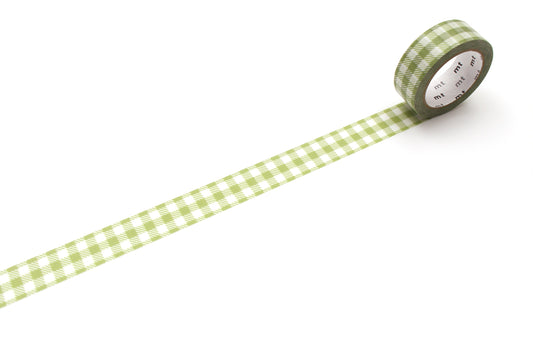 mt 1P Washi Tape — Stripe Checkered Light Moss Green — pattern detail