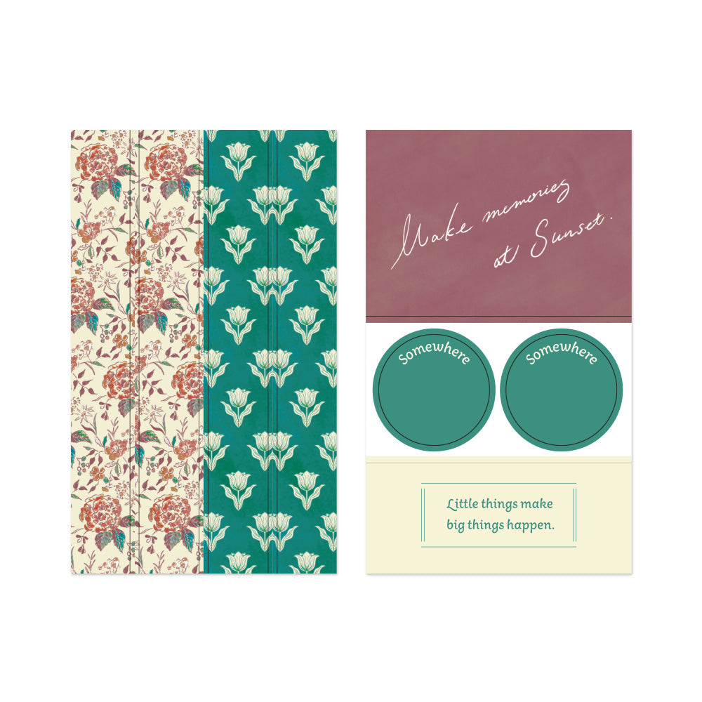 Midori Yuka Takamaru Decoration Stickers — Dark Red — applied in a journal