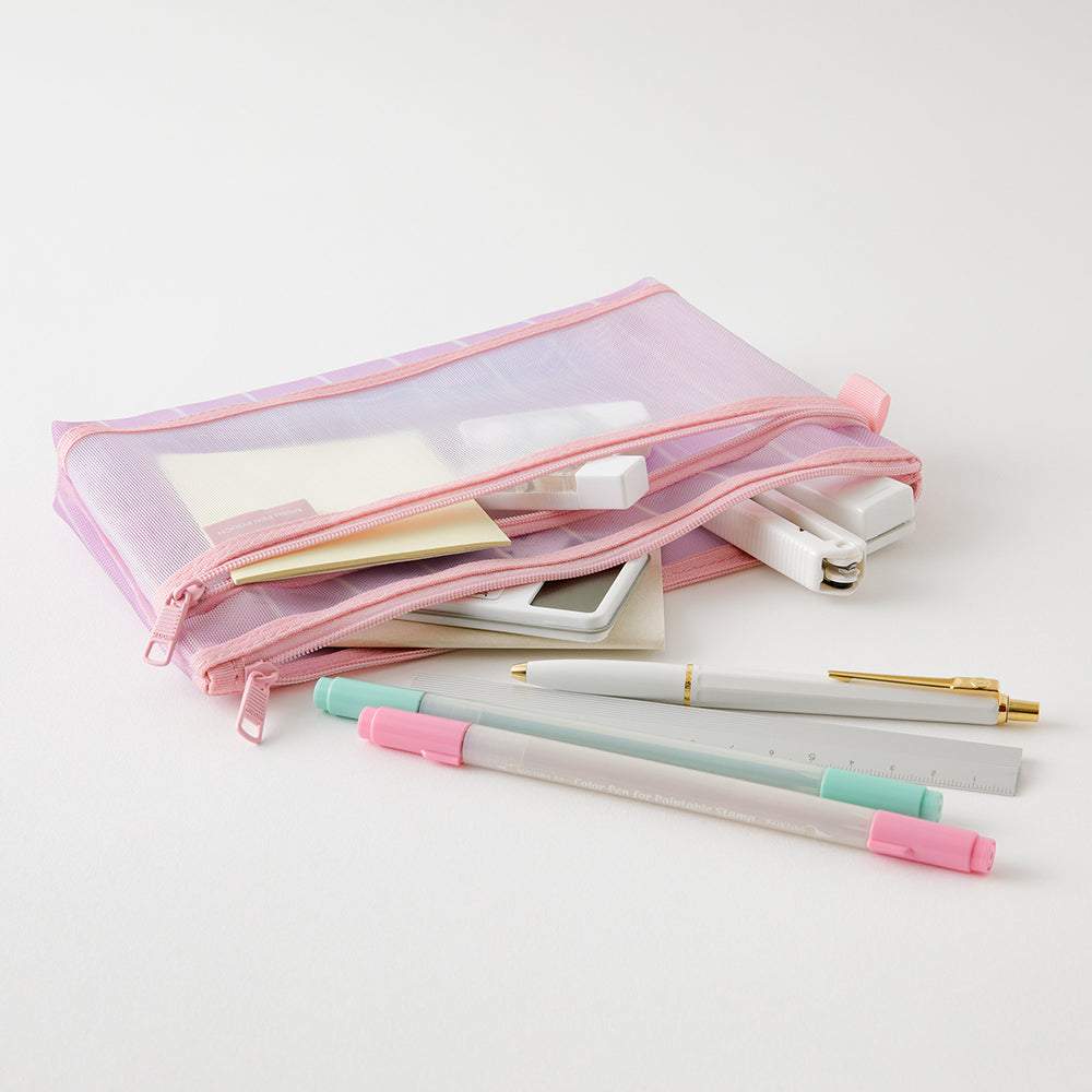 Midori Mesh Pen Pouch <Limited Edition> — Stripe Purple — with packaging