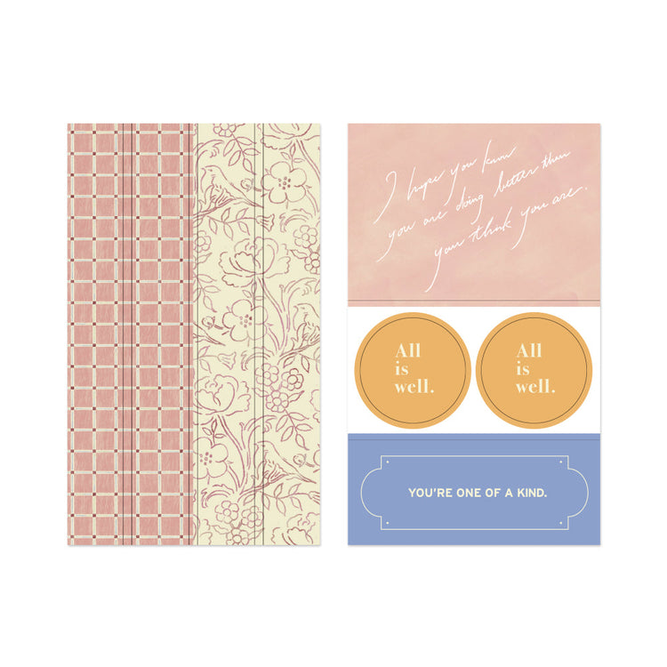 Midori Yuka Takamaru Decoration Stickers — Pink — applied in a journal