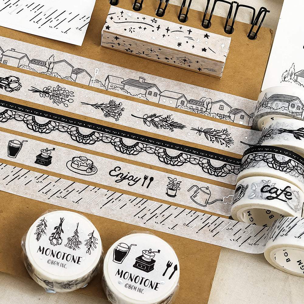 BGM Foil Stamping Masking Tape: Monotone — Rain — flat lay