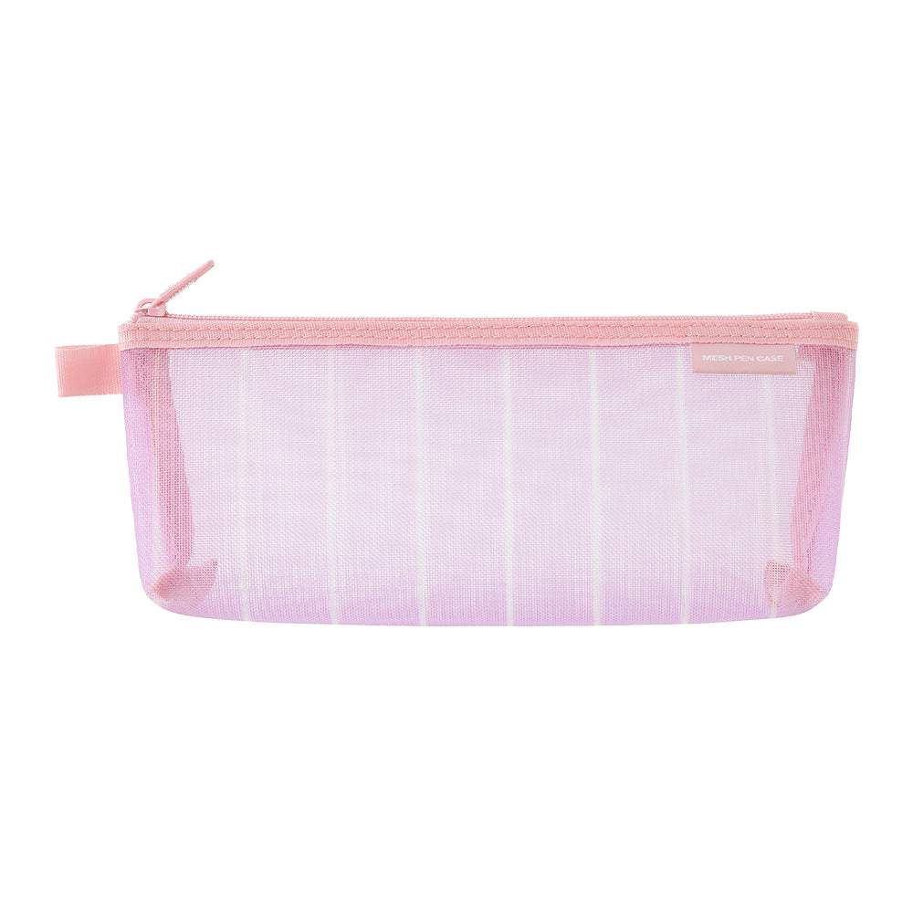 Midori Mesh Pen Case with Gusset <Limited Edition> — Stripe Purple — front view