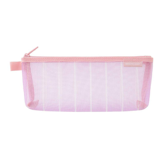Midori Mesh Pen Case with Gusset <Limited Edition> — Stripe Purple — front view