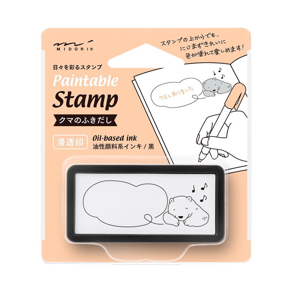 Midori Pre-inked Paintable Stamp <Half Size> — Bear Speech Balloon — stamp front