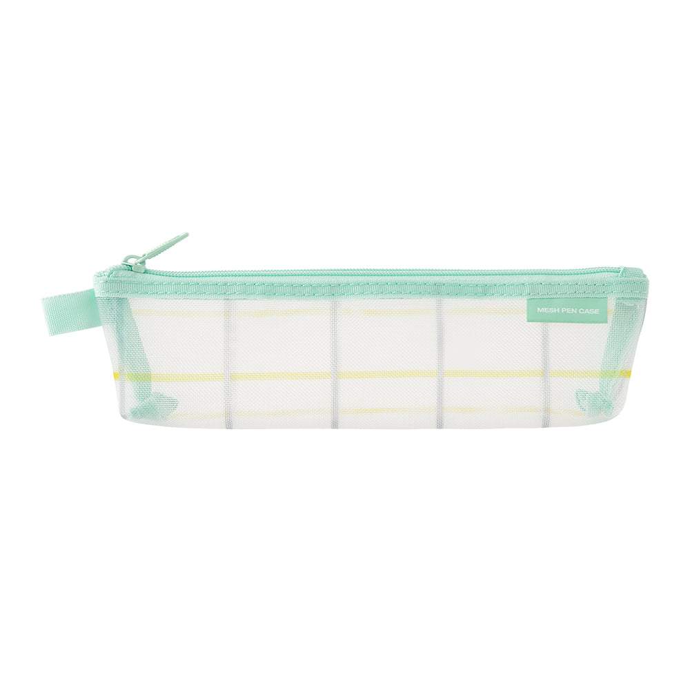 Midori Mesh Pen Case <Limited Edition> — Check Green — front view