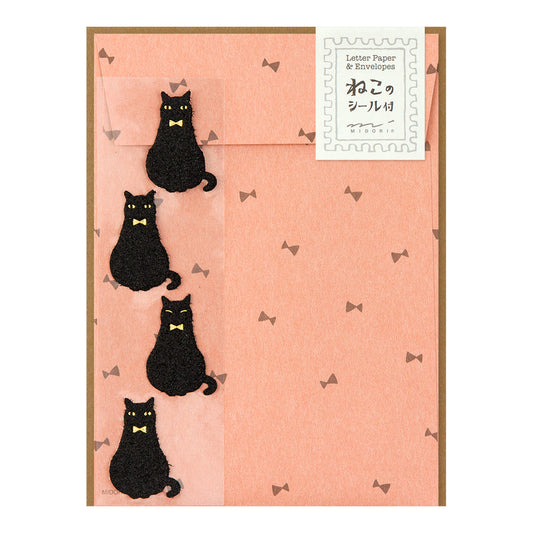 Midori Letter Set with Stickers — Black Cat — front view