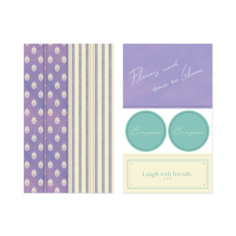 Midori Yuka Takamaru Decoration Stickers — Purple — applied in a journal