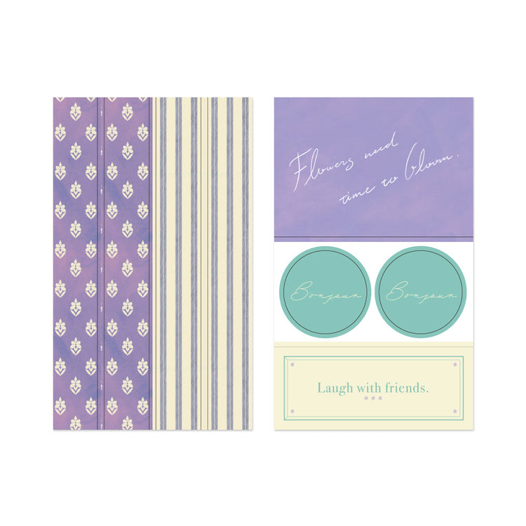 Midori Yuka Takamaru Decoration Stickers — Purple — applied in a journal