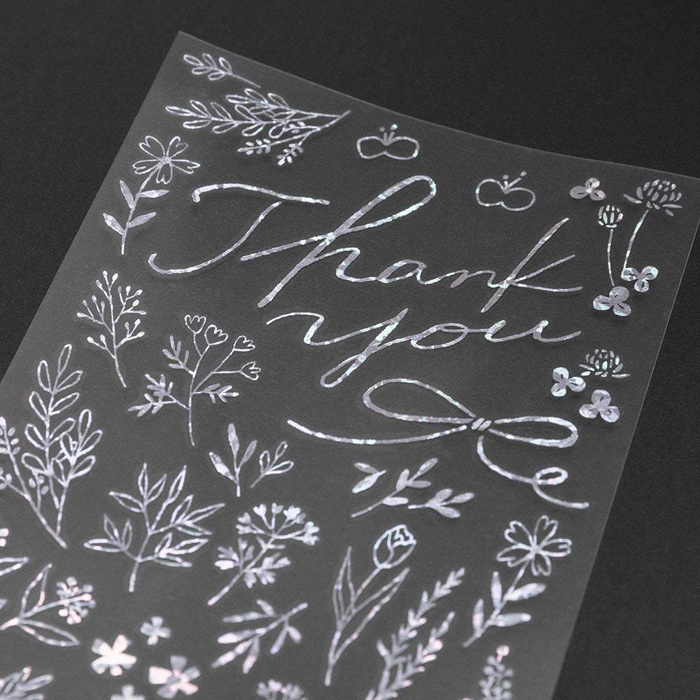 Midori Foil Transfer Sticker for Decoration — Thank You Flower — applied in a journal
