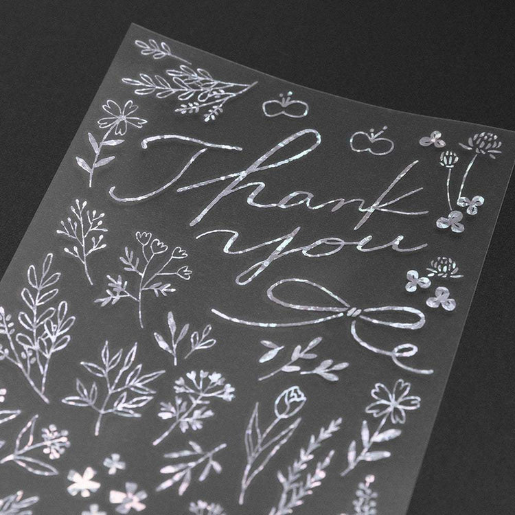 Midori Foil Transfer Sticker for Decoration — Thank You Flower — applied in a journal