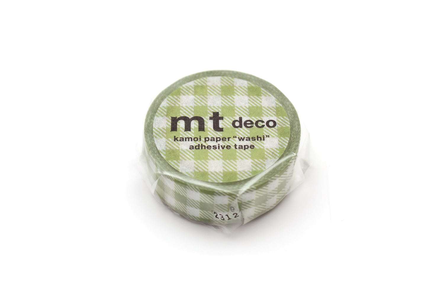 mt 1P Washi Tape — Stripe Checkered Light Moss Green — rolled out on paper