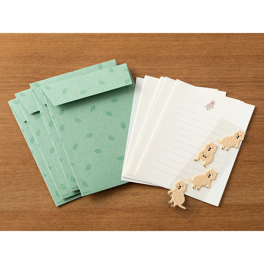 Midori Letter Set with Stickers — Quakka Rabbit Pattern — flat lay