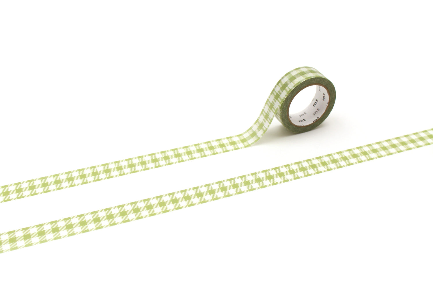 mt 1P Washi Tape — Stripe Checkered Light Moss Green — roll front