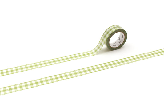 mt 1P Washi Tape — Stripe Checkered Light Moss Green — roll front
