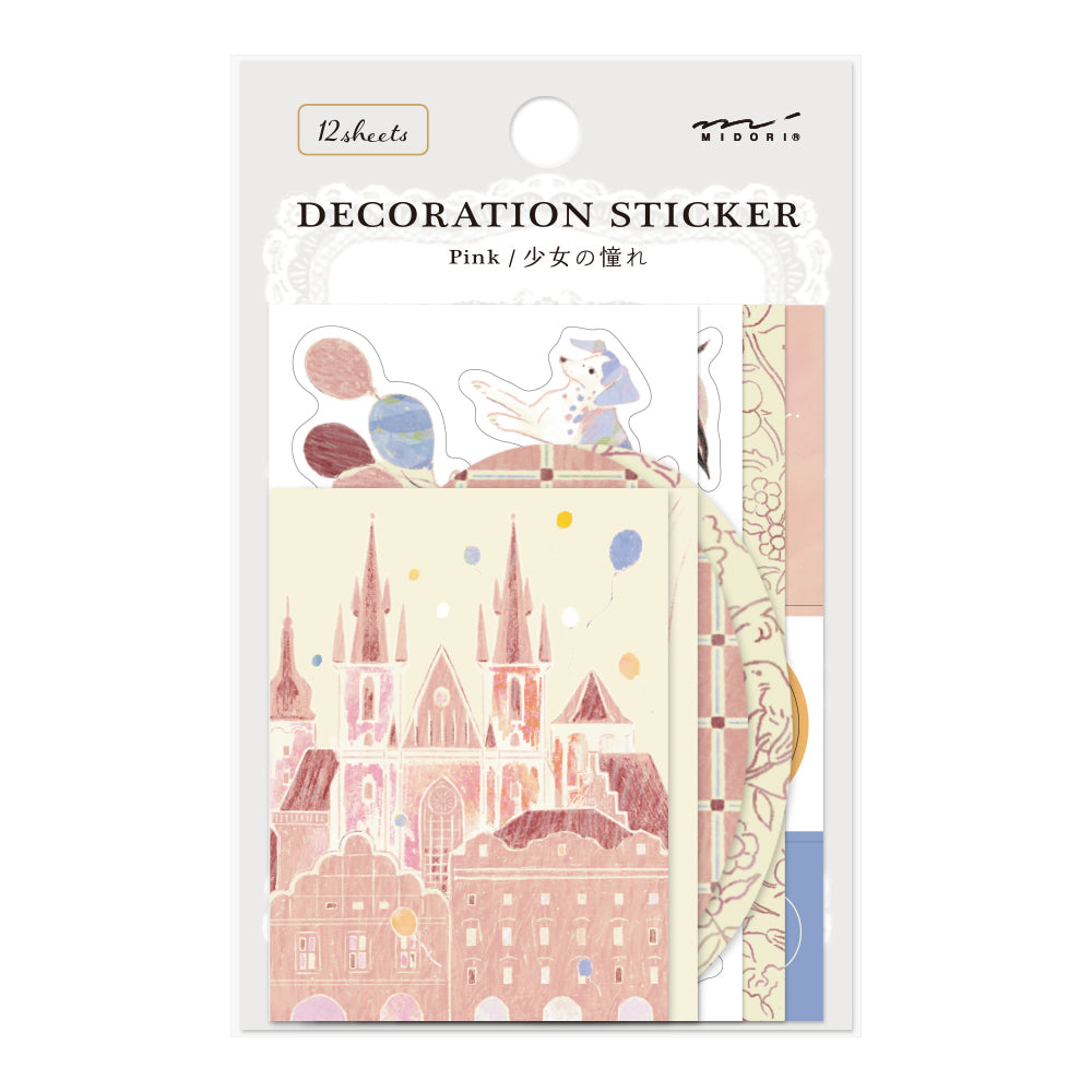 Midori Yuka Takamaru Decoration Stickers — Pink — sheet front
