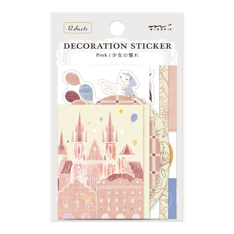 Midori Yuka Takamaru Decoration Stickers — Pink — sheet front