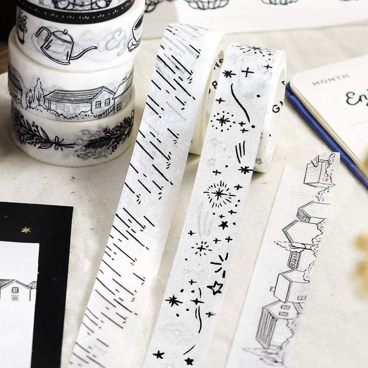 BGM Foil Stamping Masking Tape: Monotone — Rain — roll side view