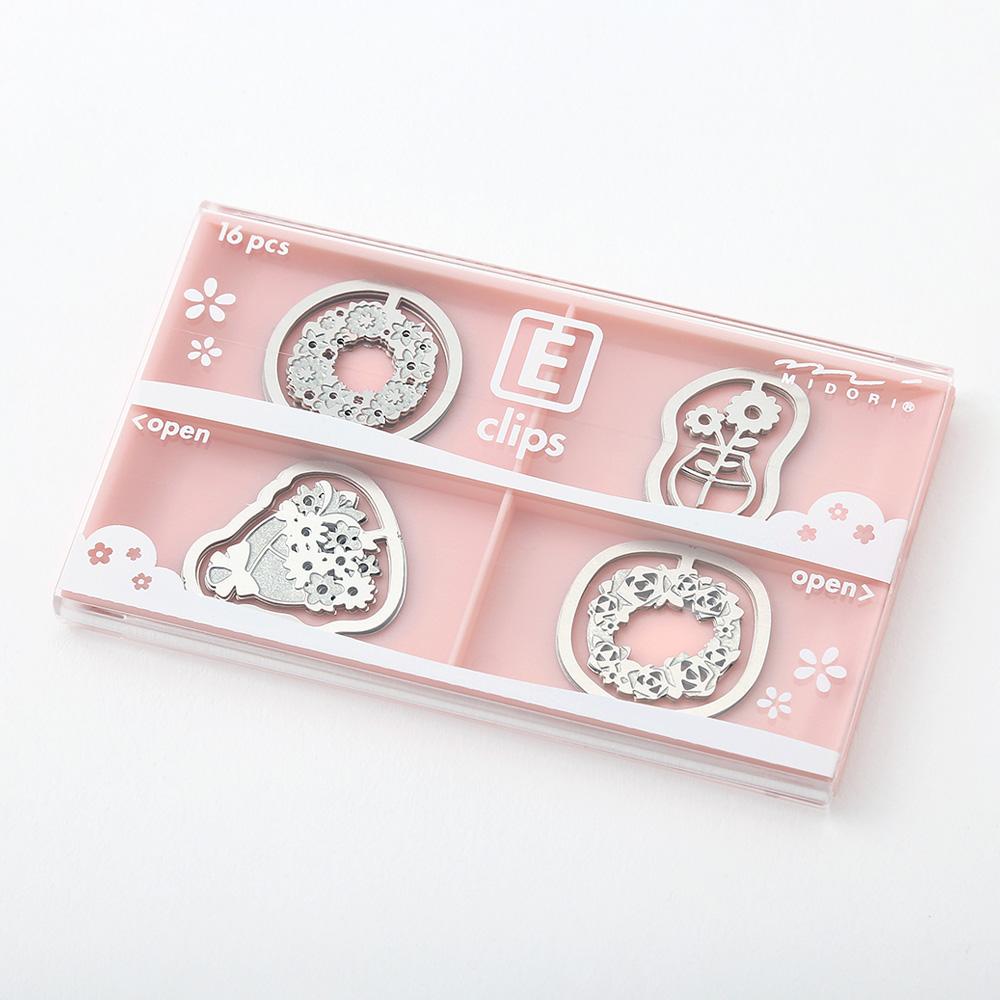 Midori E-Clips Etching Paper Clips — Leaf/Fruit/Necklace/Flower/Space/Stationery — front view