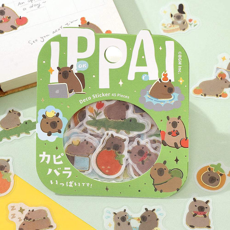 BGM Foil Stamping Flake Seal: Ippai — It's Full of Capybaras — close-up