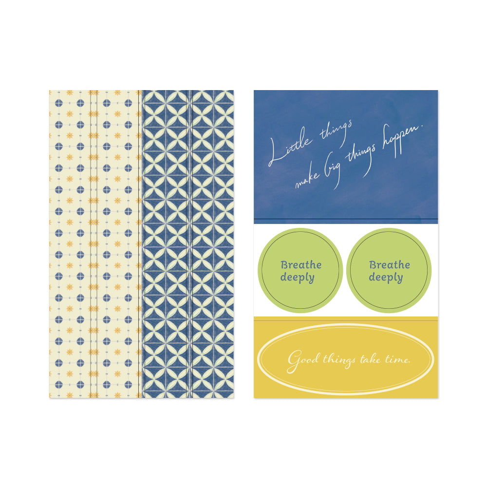 Midori Yuka Takamaru Decoration Stickers — Blue — applied in a journal