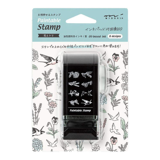 Midori Paintable Rotating Stamp Dial — Flower & Bird — stamp front