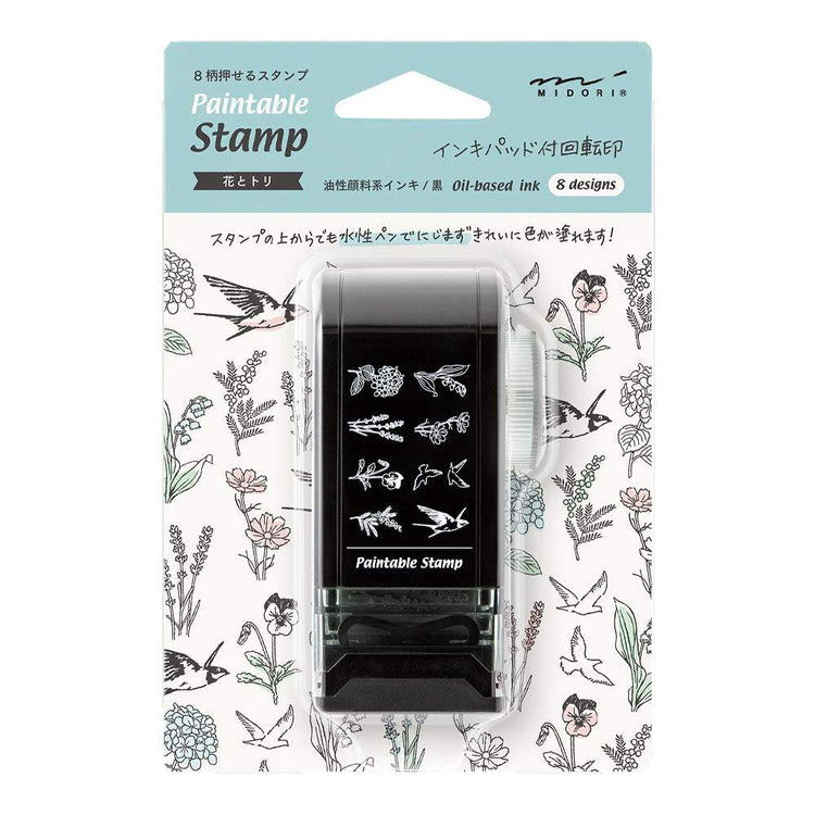 Midori Paintable Rotating Stamp Dial — Flower & Bird — stamp front