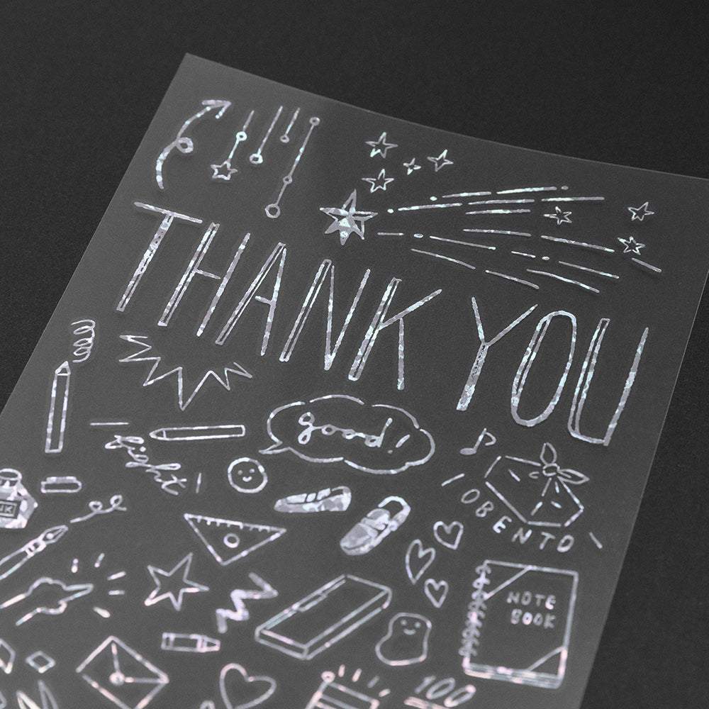 Midori Foil Transfer Sticker for Decoration — Thank You School — applied in a journal