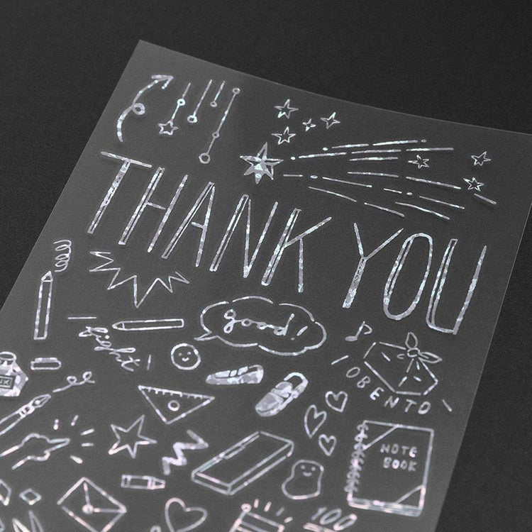 Midori Foil Transfer Sticker for Decoration — Thank You School — applied in a journal