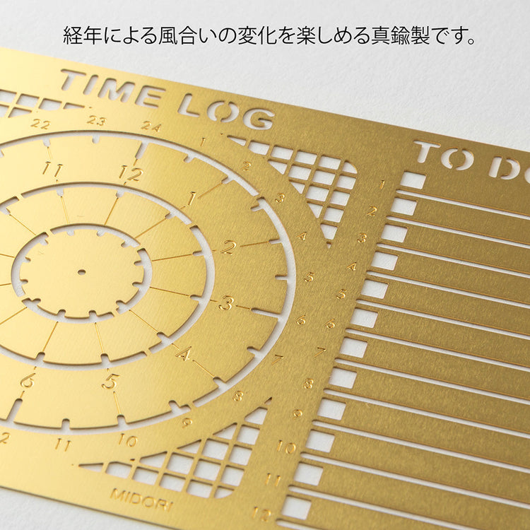 Midori Brass Calendar Template — Time Log — angle view