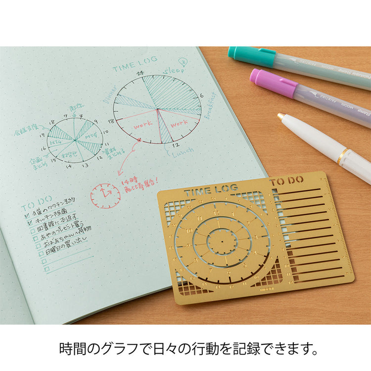 Midori Brass Calendar Template — Time Log — flat lay