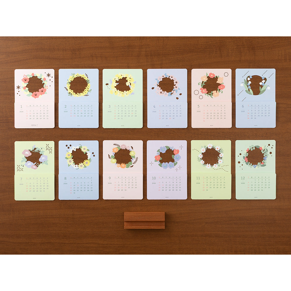 Midori Laser-Processing Calendar <2026> — Flowers — flat lay