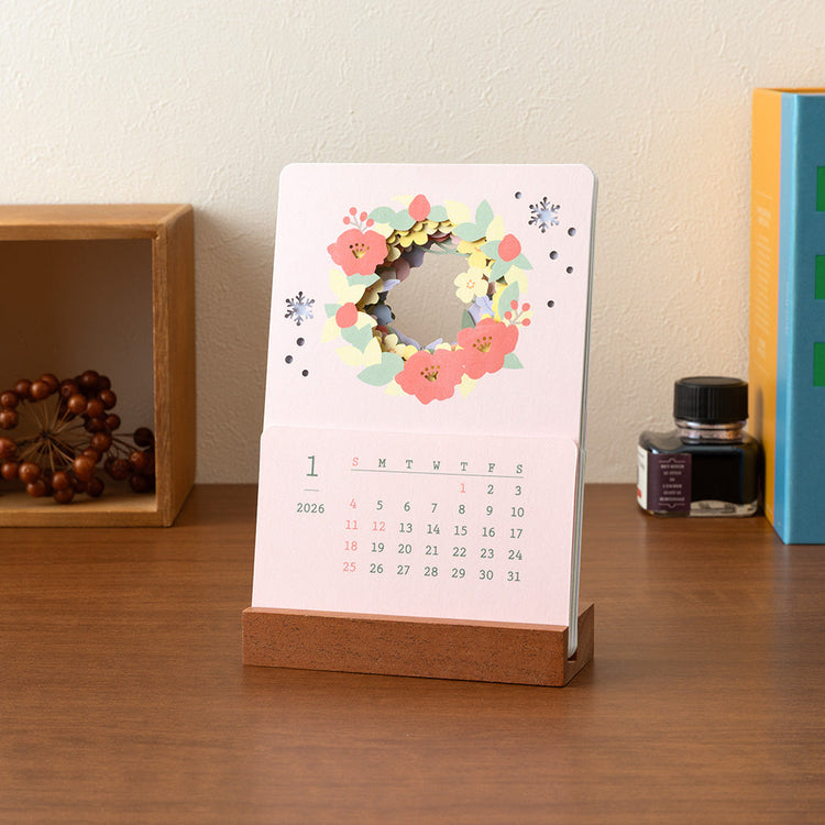 Midori Laser-Processing Calendar <2026> — Flowers — front view