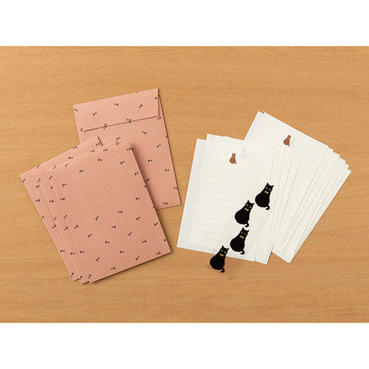 Midori Letter Paper & Envelopes with Stickers — Black Cat A — detail view