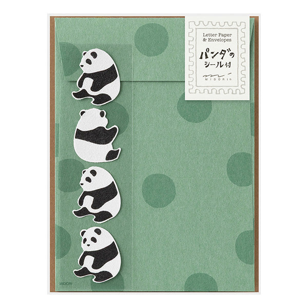 Midori Letter Paper & Envelopes with Stickers — Panda A — front view