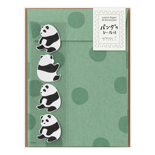Midori Letter Paper & Envelopes with Stickers — Panda A — front view