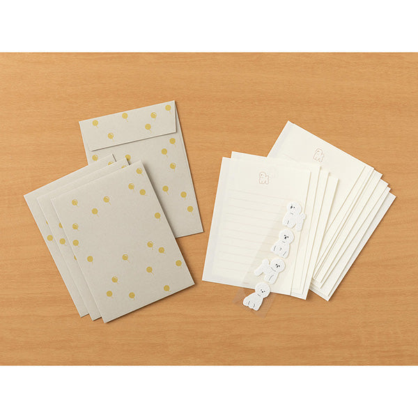 Midori Letter Paper & Envelopes with Stickers — Bichon Frise — detail view