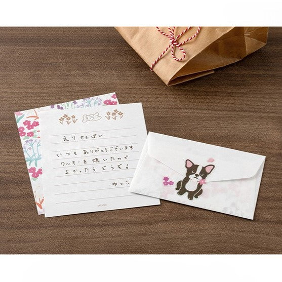 Midori Mini Letter Paper & Envelopes with Stickers — For You Dog — flat lay