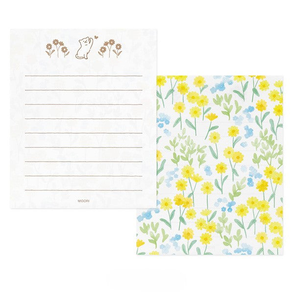 Midori Mini Letter Paper & Envelopes with Stickers — For You Cat — with packaging