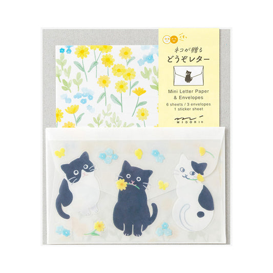 Midori Mini Letter Paper & Envelopes with Stickers — For You Cat — front view