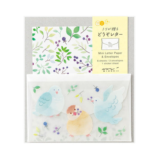 Midori Mini Letter Paper & Envelopes with Stickers — For You Bird — front view
