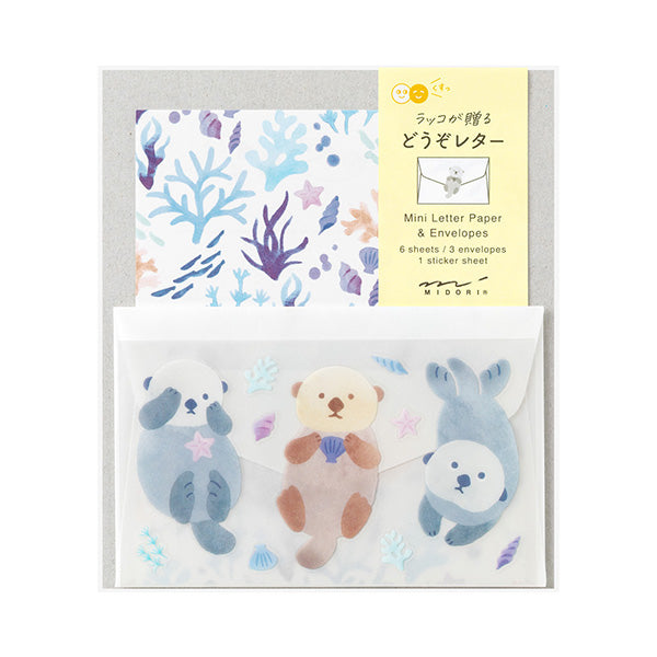 Midori Mini Letter Paper & Envelopes with Stickers — For You Sea Otter — front view