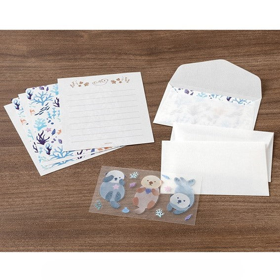 Midori Mini Letter Paper & Envelopes with Stickers — For You Sea Otter — detail view
