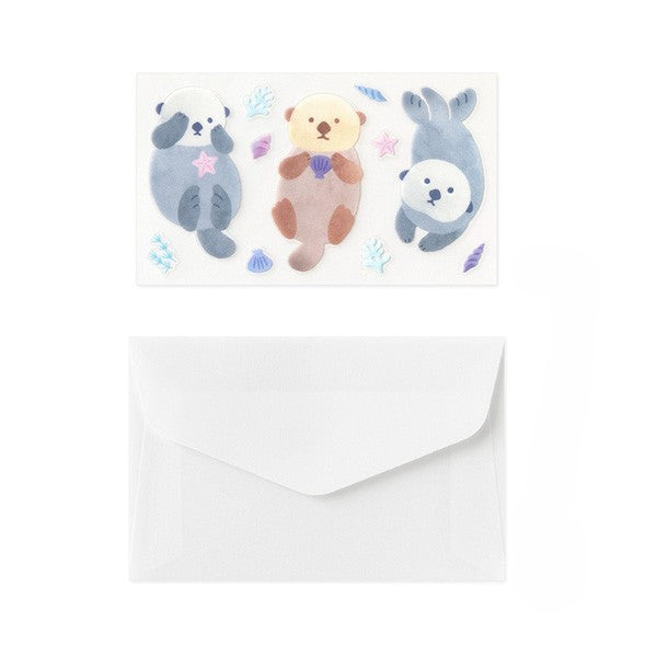 Midori Mini Letter Paper & Envelopes with Stickers — For You Sea Otter — angle view