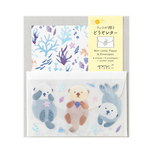 Midori Mini Letter Paper & Envelopes with Stickers — For You Sea Otter — front view