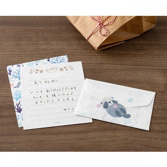 Midori Mini Letter Paper & Envelopes with Stickers — For You Sea Otter — flat lay