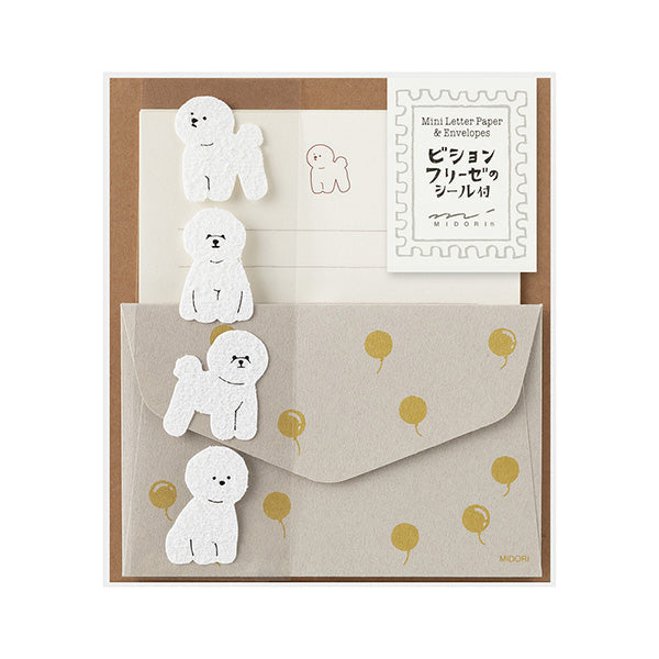 Midori Mini Letter Paper & Envelopes with Stickers — Bichon Frise — front view