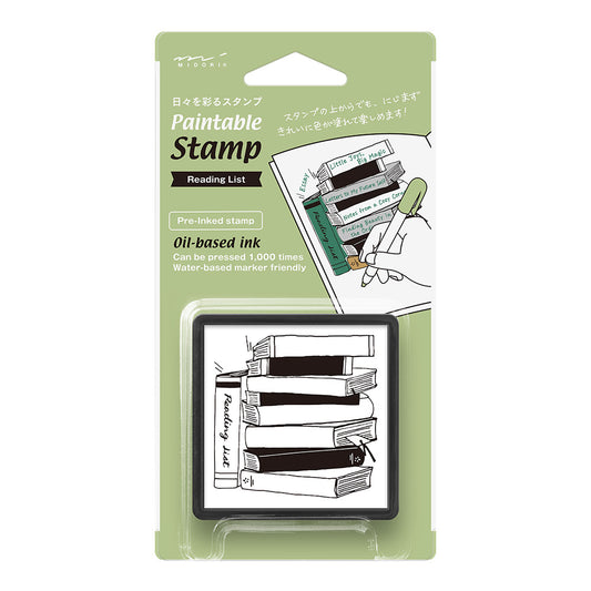 Midori Paintable Stamp Pre-inked — Reading List — stamp front