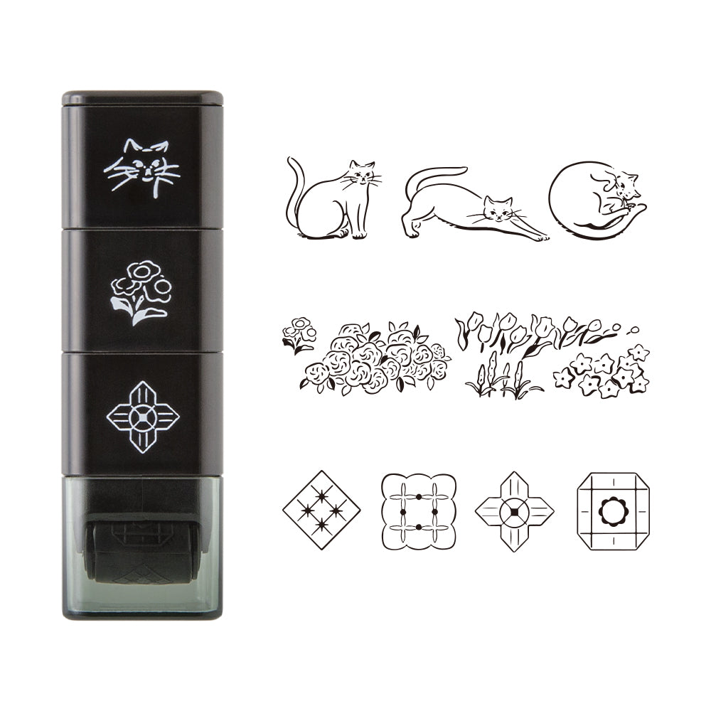 Midori Paintable Stamp Roller — Cat & Landscape — with packaging