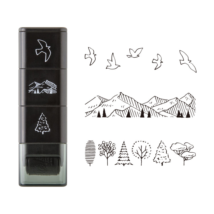 Midori Paintable Stamp Roller — Mountain View — with packaging
