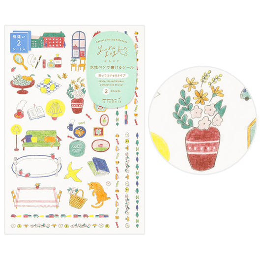 Midori Yuru Log Decoration Sticker 2 Sheets - Daily Life